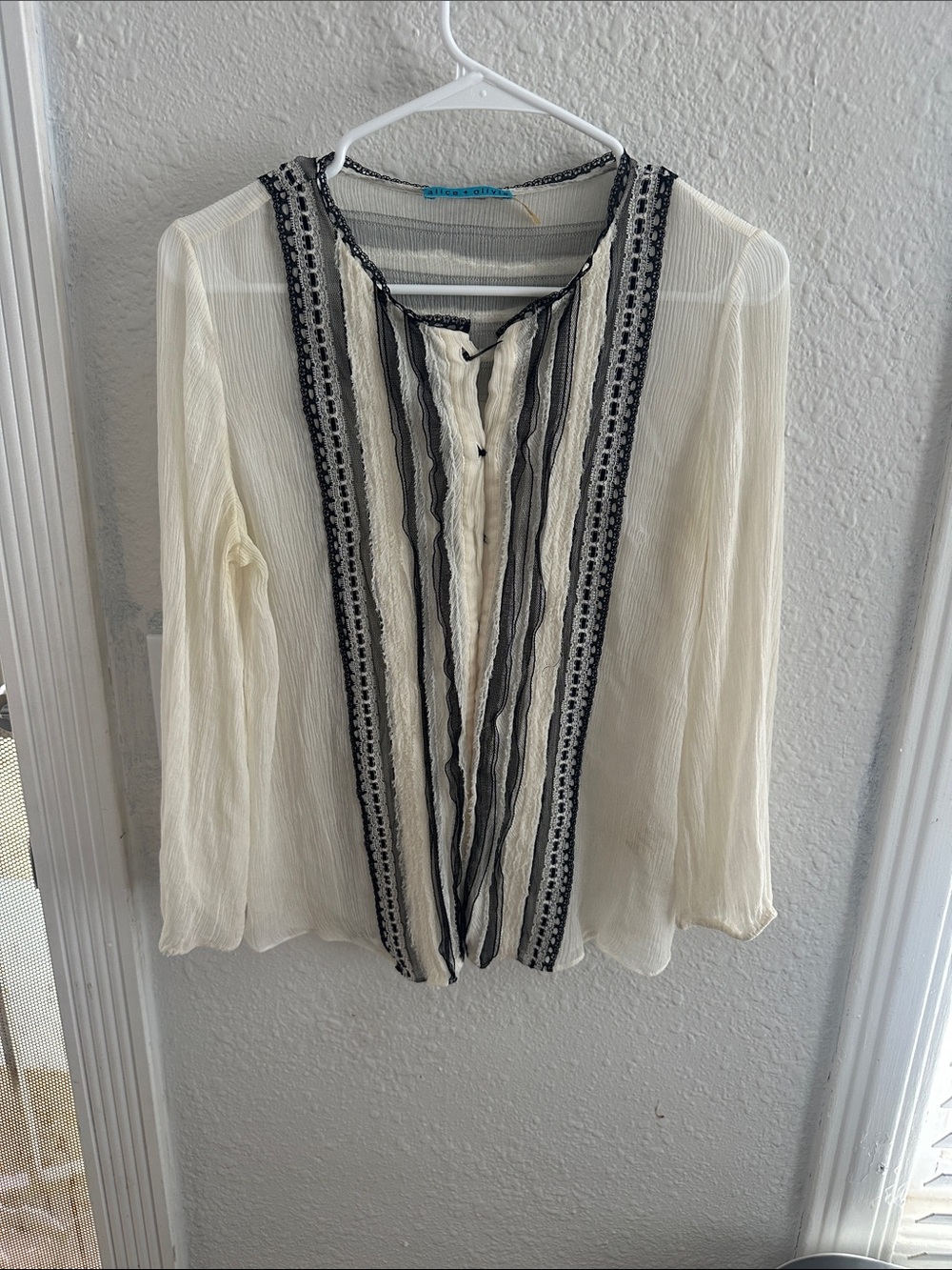 Alice + Olivia Cream Peasant Tunic with Black Trim